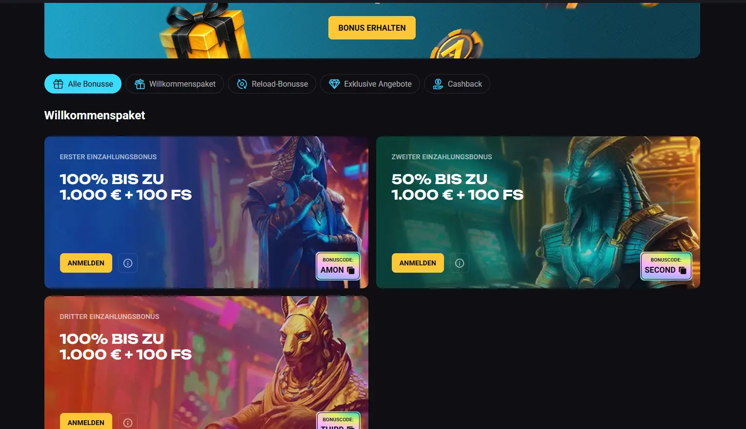 Amonbet Bonusangebote – Willkommenspaket und Freispiele
