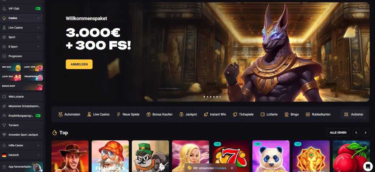Amonbet Casino Startseite – Spielauswahl und Willkommensbonus