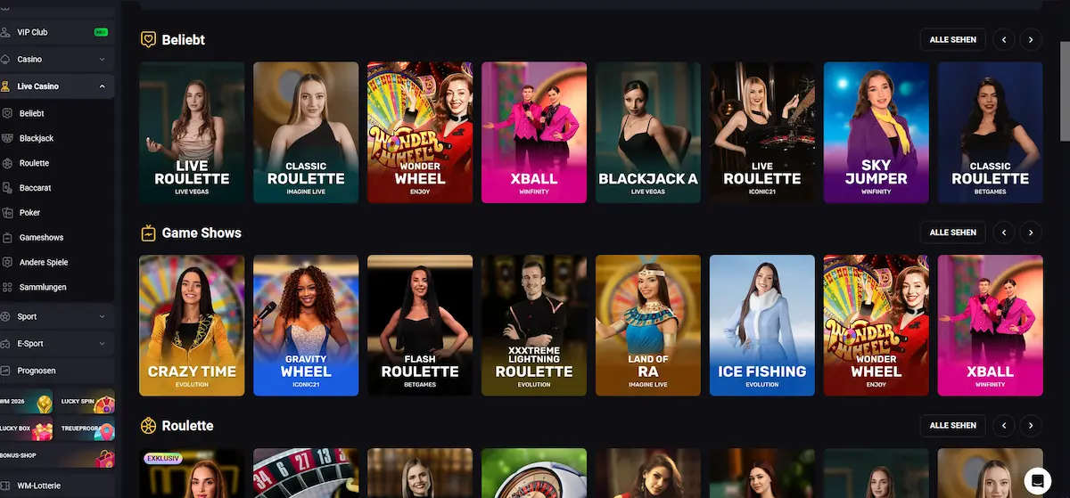Amonbet Live Casino – Roulette und Blackjack Tische