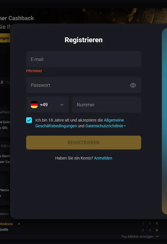 Amonbet Registrierung mobil – Konto erstellen auf dem Smartphone